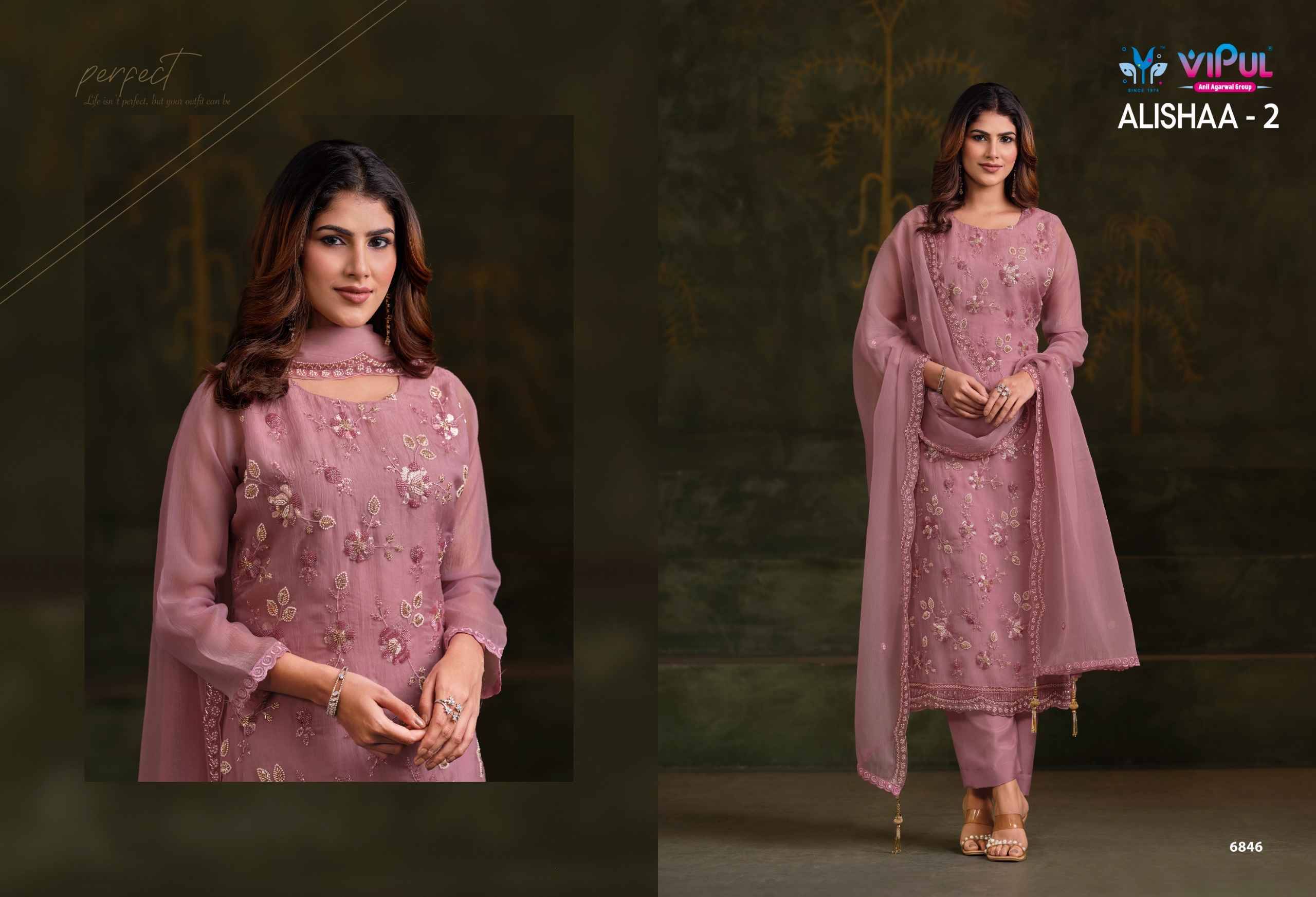 Alishaa Vol 2 By Vipul 6841 to 6846 Series Designer Festive Suits Beautiful Fancy Stylish Colorful Party Wear & Occasional Wear Chiffon Dresses At Wholesale Price